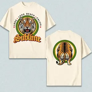 Sublime Tiger Long Beach California Graphic T-Shirt | Vintage Reggae Ska Punk Oversized Cotton Tee | Black Streetwear Unisex Music Merch