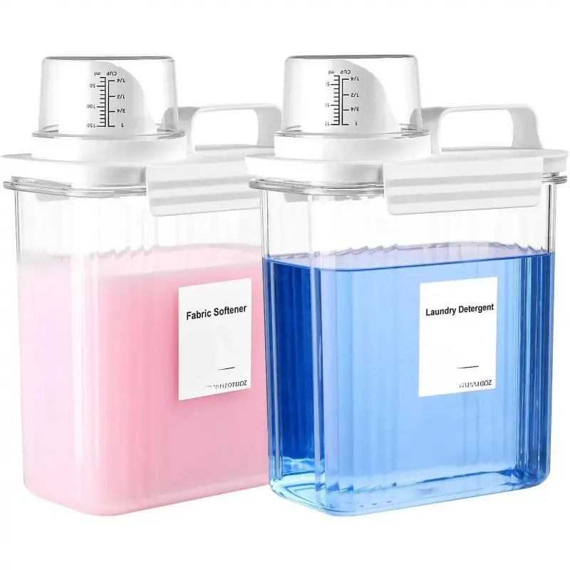 64OZ Liquid Laundry Detergent Dispenser, Laundry Soap Dispenser, Clear Plastic Fabric Softener Holder and Container, Laundry Room Organization and Storage, 2 Pack