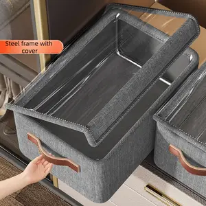 Cationic Lid Storage Box for Clothes Pants, Dorm Closet Foldable Organizer, Home Storage Basket, Essential Household Helper, Folding Storage Box