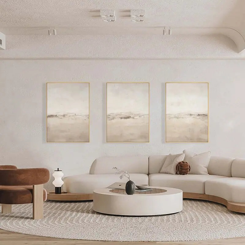 3pcs Nordic Minimalist Design Living Room Decor Frameless Wall Art, Morandi Sofa Background Hanging Paintings, Abstract Style Triptych