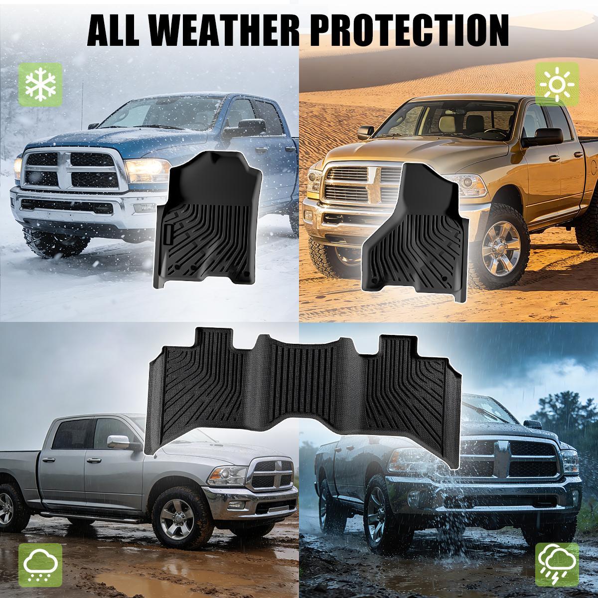 Floor Mats 3pcs for Ram 1500 2009-2018 All-Weather Automotive Floor Mats Waterproof Heavy Duty Car Mats Flexible Floor Liners