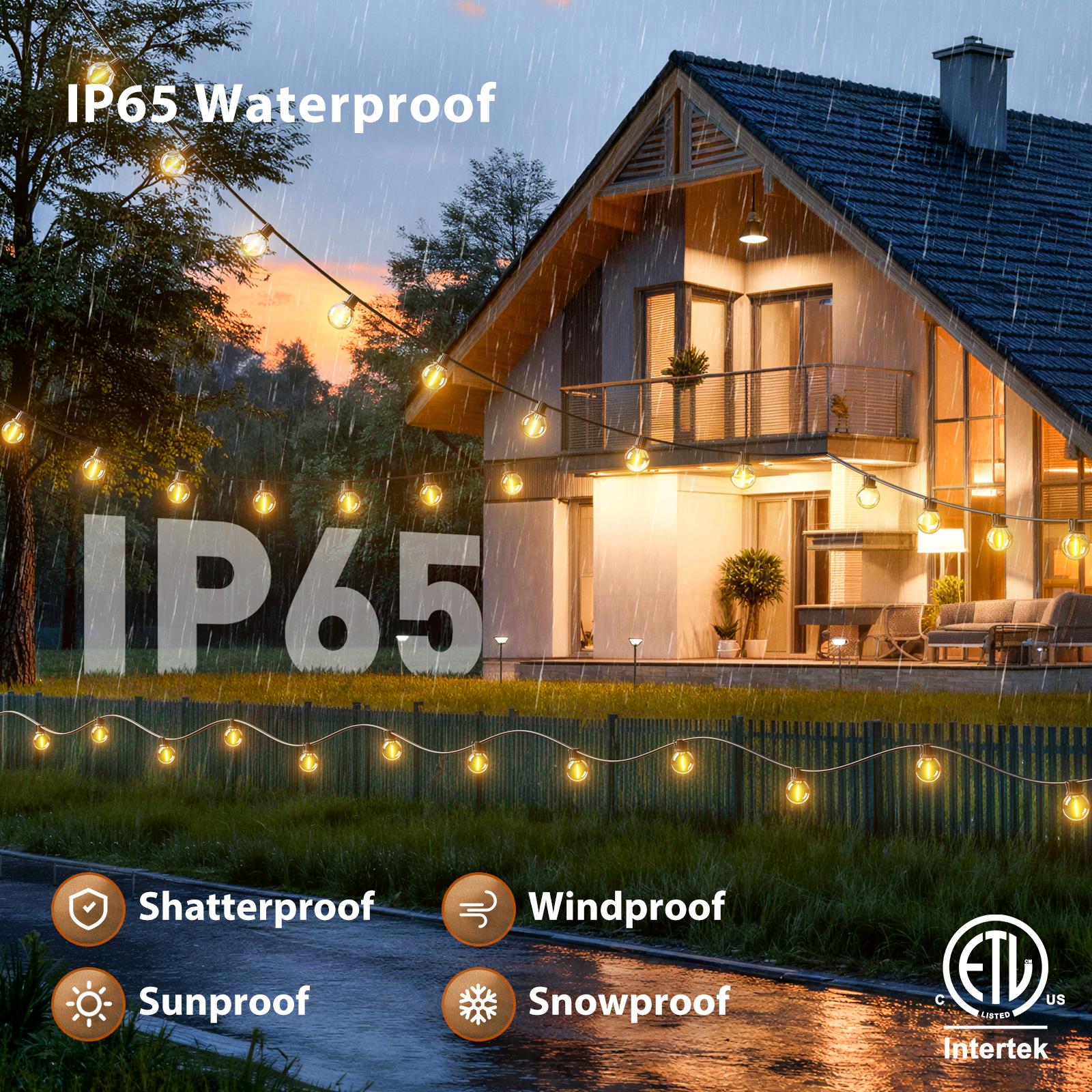 Outdoor String Lights Patio Lights, Shatterproof G40 Vintage Edison Bulbs, Outside Hanging Light Waterproof for Porch, Deck, Garden, Dimmable 2700K, for Yard Camping Gazebo Porch Balcony, Home Decor, Halloween Decorations, Christmas Decor