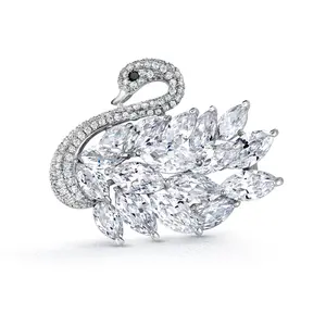 Marquise AAA Cubic Zirconia Swan Rhodium Plated Brooch, Swan Brooch, Cz Brooch, Cz Swan Brooch