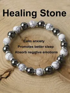 8mm White Turquoise Hematite Energy Protection Bracelet Healing Meditation New Beginnings Good Luck Bracelets For Men Women