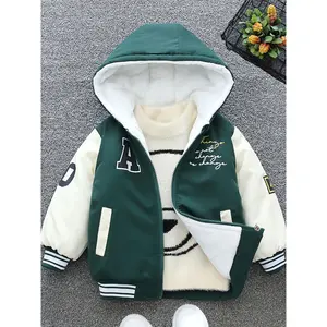 Boys' Fleece Jacket - Thick Winter Coat with Hood, Loose Fit Zip-Up Outerwear, Non-Stretch Cold Weather, Brown/ Color Block Design, Casual Outdoor Play & Everyday Wear - Perfect, Winter Clothes Boys, Jackets Boys Winter