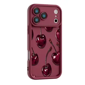 Sexy Wine Cherry Pattern Phone Case for iPhone 17 16 15 14 13 12 11 X XR 8 7 Pro Max Plus Air 17E and Samsung S24 S23 S22 S21 Soft Silicone TPU Shockproof Protective Cover