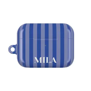 Navy and Slate Blue Wide Stripe Personalized Monogram AirPod Case Custom Text