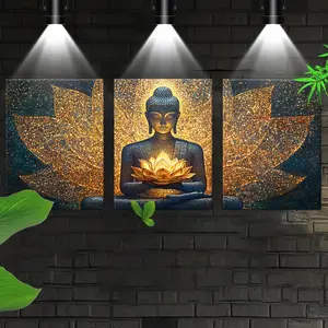 3 Piece Buddha Canvas Wall Art Set, Ready to Hang, Holy Buddha Seat Design, Cloth Material, Ideal for Bedroom, Living Room, and Office Decor