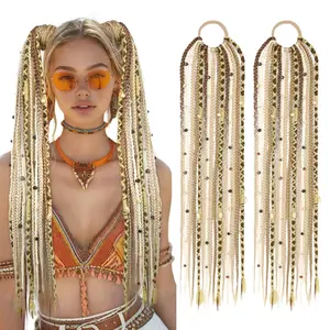 Boho Braided Ponytail Extension with Hair Tie, 24" Long Viking Dreadlock Beads Ponytail Hand-braided Braids Hair Extensions Lightweight Natural Synthetic Hairpiece for Festival Cosplay Blonde