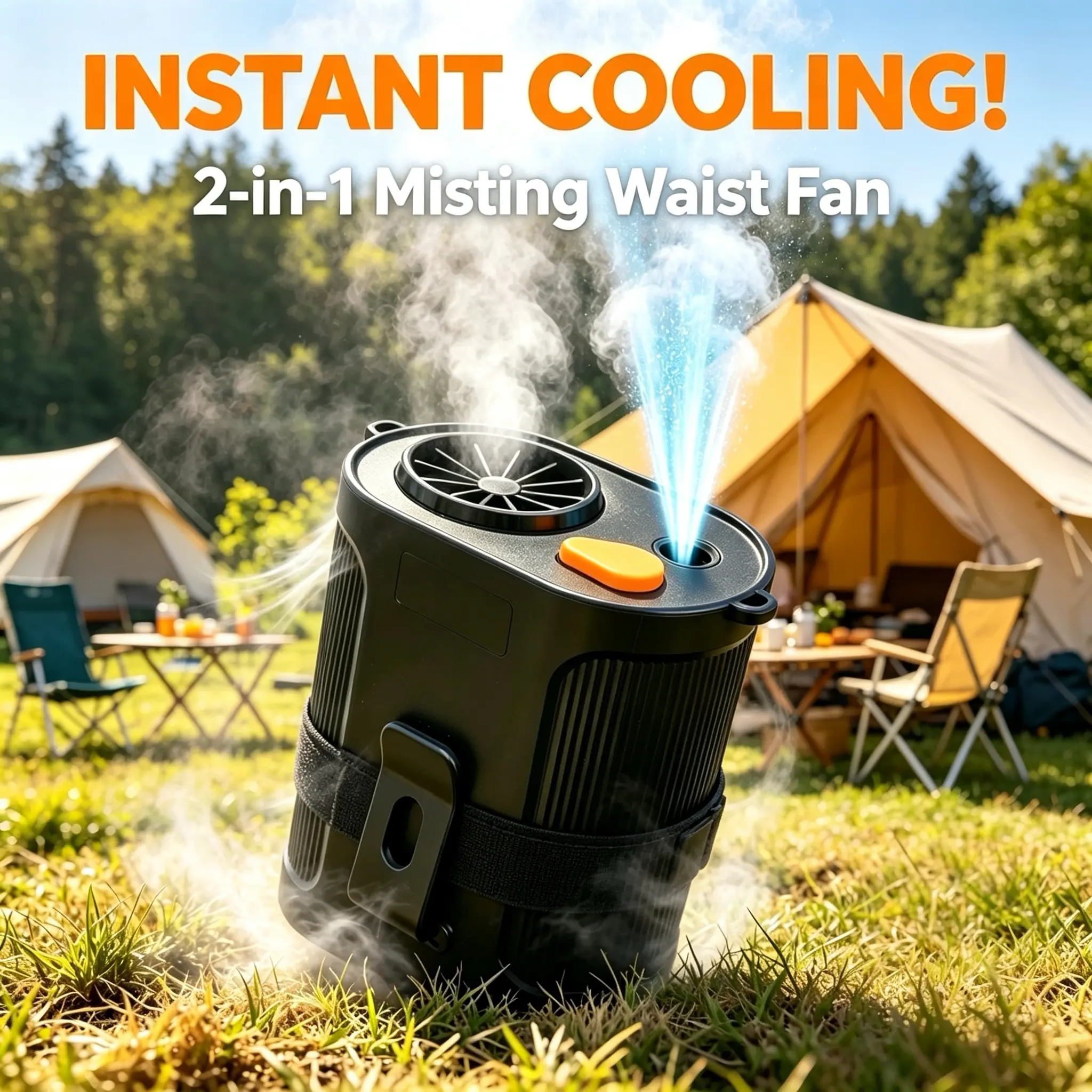 Cooling Mist Waist Fan, 5-Speed Rechargeable USB-C Fan for Construction, Landscaping, Camping & Outdoor Work Cooling Mist Waist Fan, 5-Speed Rechargeable USB-C Fan for Construction, Landscaping, Camping & Outdoor Work