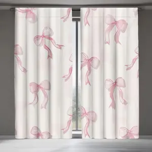 Bow Print Curtains Set, Home Decoration Curtain, Fashionable Rod Pocket Window Drapes for Bedroom & Living Room, Comfortable Atmosphere, Easy Installation