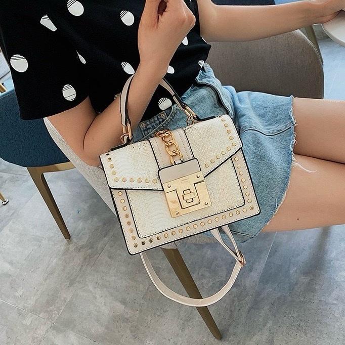 Pretti Trendi Studded Croc-Texture Mini Shoulder Bag with Chain Strap | Chic Everyday Crossbody