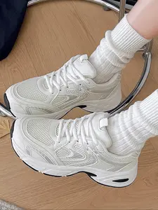 Women's Casual Sporty Shoes Preppy Style Dad Sneakers Low-Top Round-Toe Textile PU Material Rubber Sole Spring Fall Outdoor Walking Running