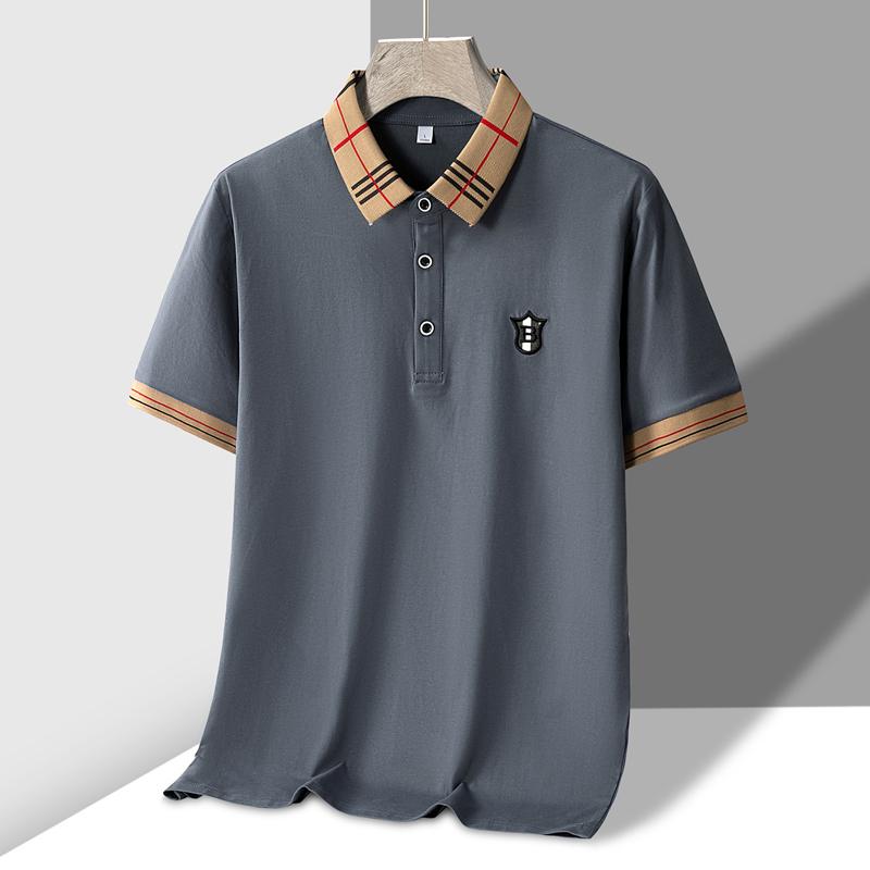 1 piece men’s casual multifunctional short-sleeve polo shirt with letter embroidery; classic plaid striped color-block men’s polo shirt