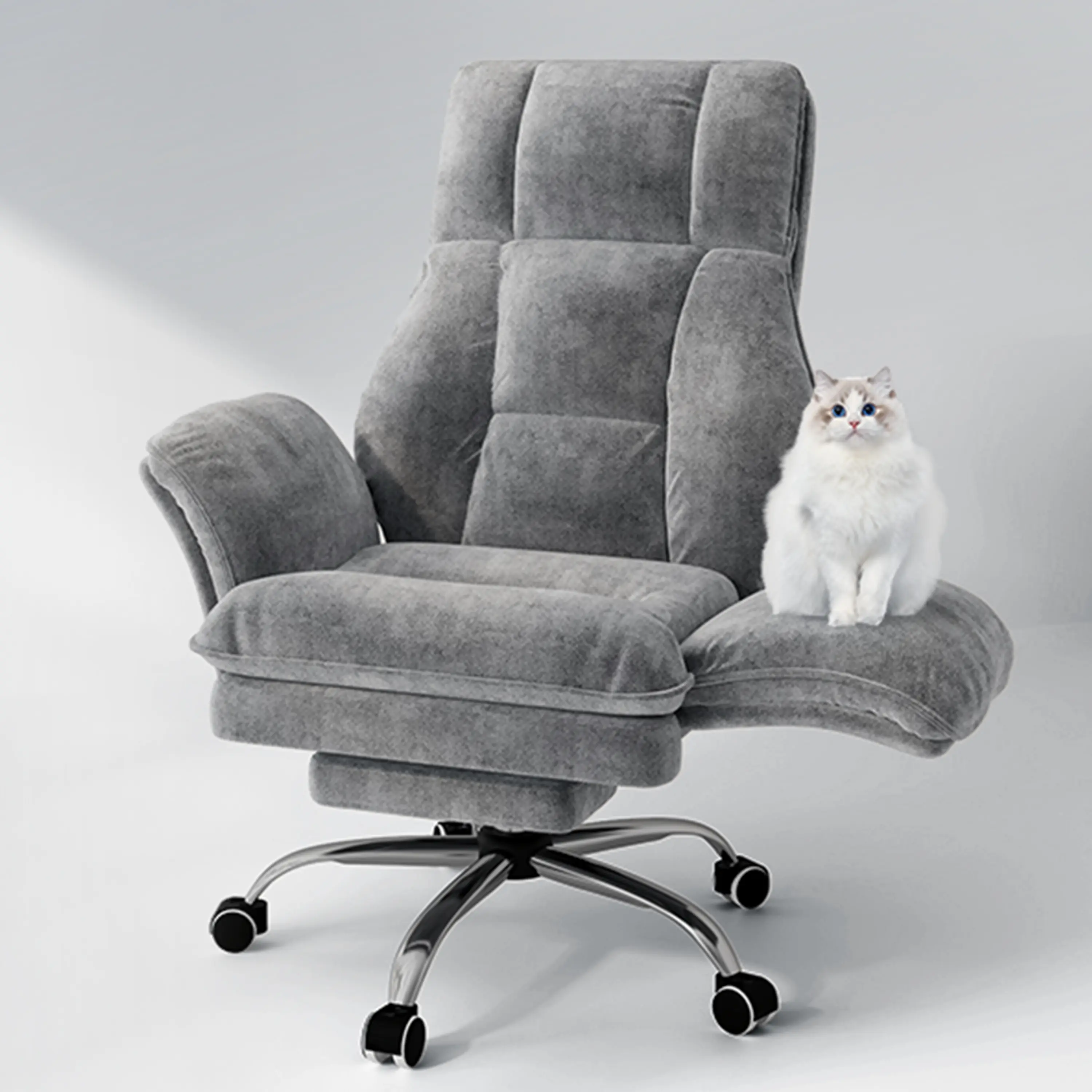 HOMRELEXA High-Quality Velvet Gaming Chair with Footrest, Teddy Fleece Recliner, Headrest, 90–180° Arm Flip, 360° Swivel Ease, Height Adjustment, Big-Tall Space Wide Seat Office Chair