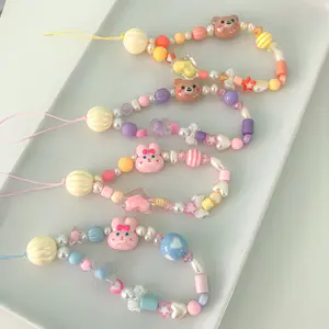 Cute Phone Charm with Bear or Bunny - Y2K Aesthetic Phone String - 90s Accessories - Kpop Keychain- gift for her