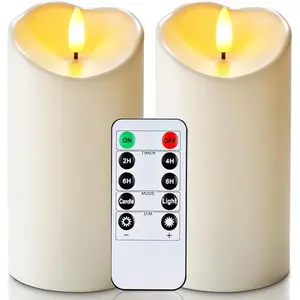 6"x3" Outdoor Waterproof Flameless Candles, LED Candles, Battery Operated Candles with Remote and Timers, Electric Fake Plastic Pillar Candles, Ivory White, Set of 2
