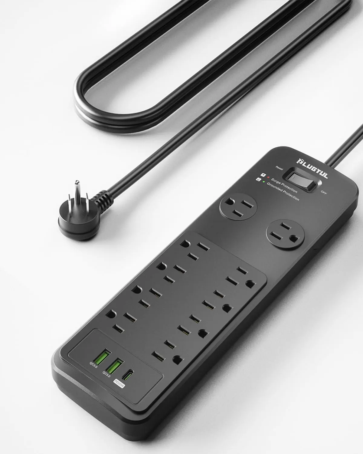 Surge Protector Power Strip 10FT,  Surge Protector with 10 Outlets - Spacious Design for Large Plugs, Flat Plug, 20W USB C  for Home, Office, ETL Listed2040J
