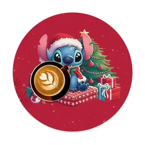 Disney Stitch Christmas Placemat with Festive Design and Latte Art Featuring Stitch in Santa Hat and Christmas Tree Perfect for Holiday Table Settings