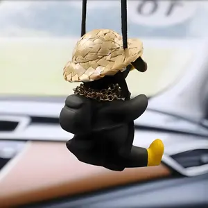 Duck   Ornament, Rearview Mirror Decoration, Christmas Theme Pendant, White and Yellow (Black Duck)