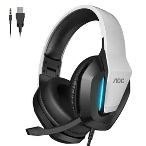 AOC Gaming Headset with Noise Cancelling Mic, Wired Gaming Headphone for PC, PS5, Xbox Series, Xbox Headset, Switch, MAC, High-Quality Sound, RGB Light, Foldable, Portable, Black