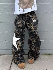 Urban High Street Leopard Print Straight Leg Pants, Breathable Anti-Wrinkle Fabric, Loose-Fit Summer Street Style, Trendy Commute Apparel for Men