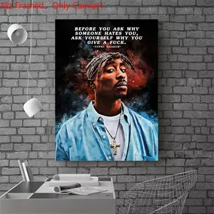 1 piece/set frameless canvas painting print poster, Modern wall art, Artistic hip-hop culture Characters realism art, Tupac Shakur Portrait with Quote, ideal gift for Rap Music loves, ideal for bedroom, living room, mural, wall decoration