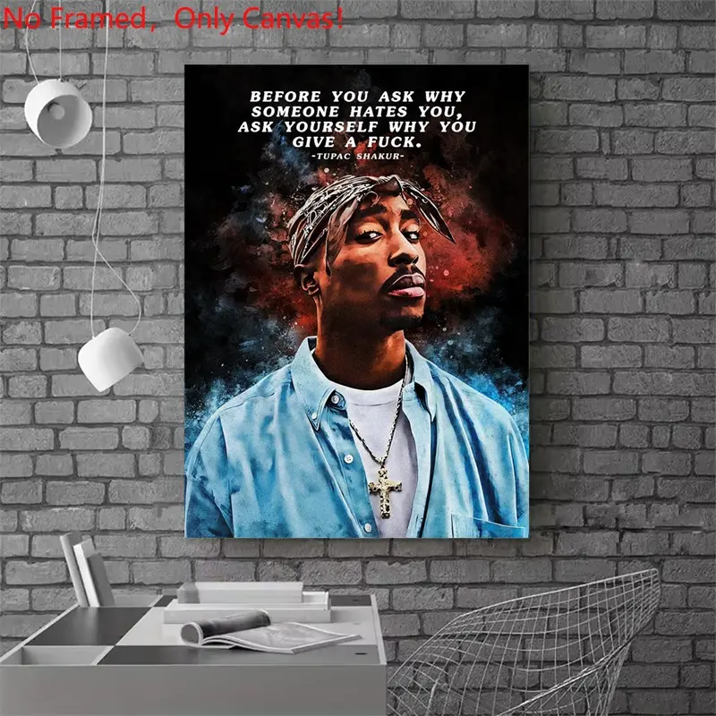 1 piece/set frameless canvas painting poster, Modern wall art, Aesthetic wall decor, hip-hop culture Characters realism art, Tupac Shakur Portrait with Quote, ideal gift for Rap Music loves, ideal for bedroom, living room, wall decoration