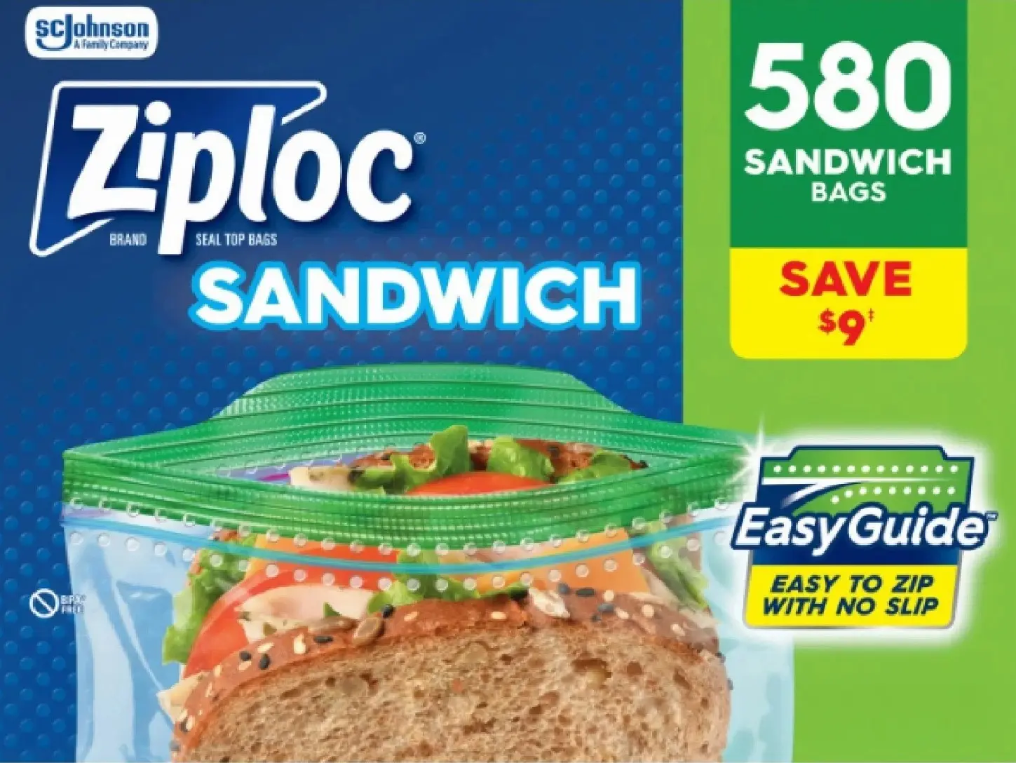 Ziploc Sandwich Bags 580 Count EasyGuide Easy to Zip with No Slip Seal Top Storage