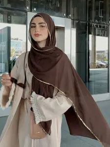 Women's Solid Color Chain Decor Instant Hijab, Modern Casual Soft Comfortable Breathable Muslim Headscarf, Daily Versatile Muslim Clothing