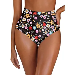 Womens High Waisted Bikini Bottoms Swim Bottom Ruched Full Coverage Retro Bathing Suit Bottoms