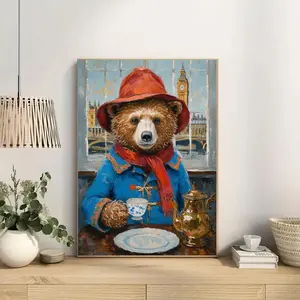 DIY Bear Theme Digital Painting Set -19.69x15.75-inch canvas, including acrylic paint and brush (excluding frame)