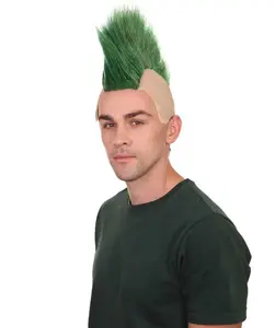 Adult Men’s Mohawk Wig, Cosplay & Halloween Celebrity Wig, Bald Cap Design, Flame-Retardant Synthetic Fiber -Color Green