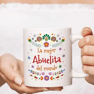 Premium Ceramic Mug Featuring Colorful Floral Design and Quote La Mejor Abuelita Del Mundo Ideal Coffee Tea Gift for Grandmothers Durable and NonSlip