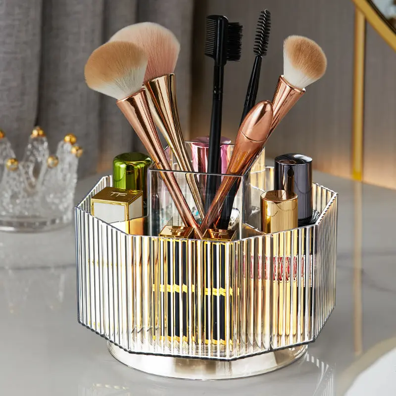 Rotating cosmetic brush storage