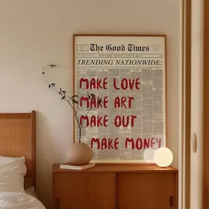 Trendy Typography Print Vintage Poster Black and White Wall Art Retro Aesthetic Make Love Make Money Artistic Print for Various Rooms