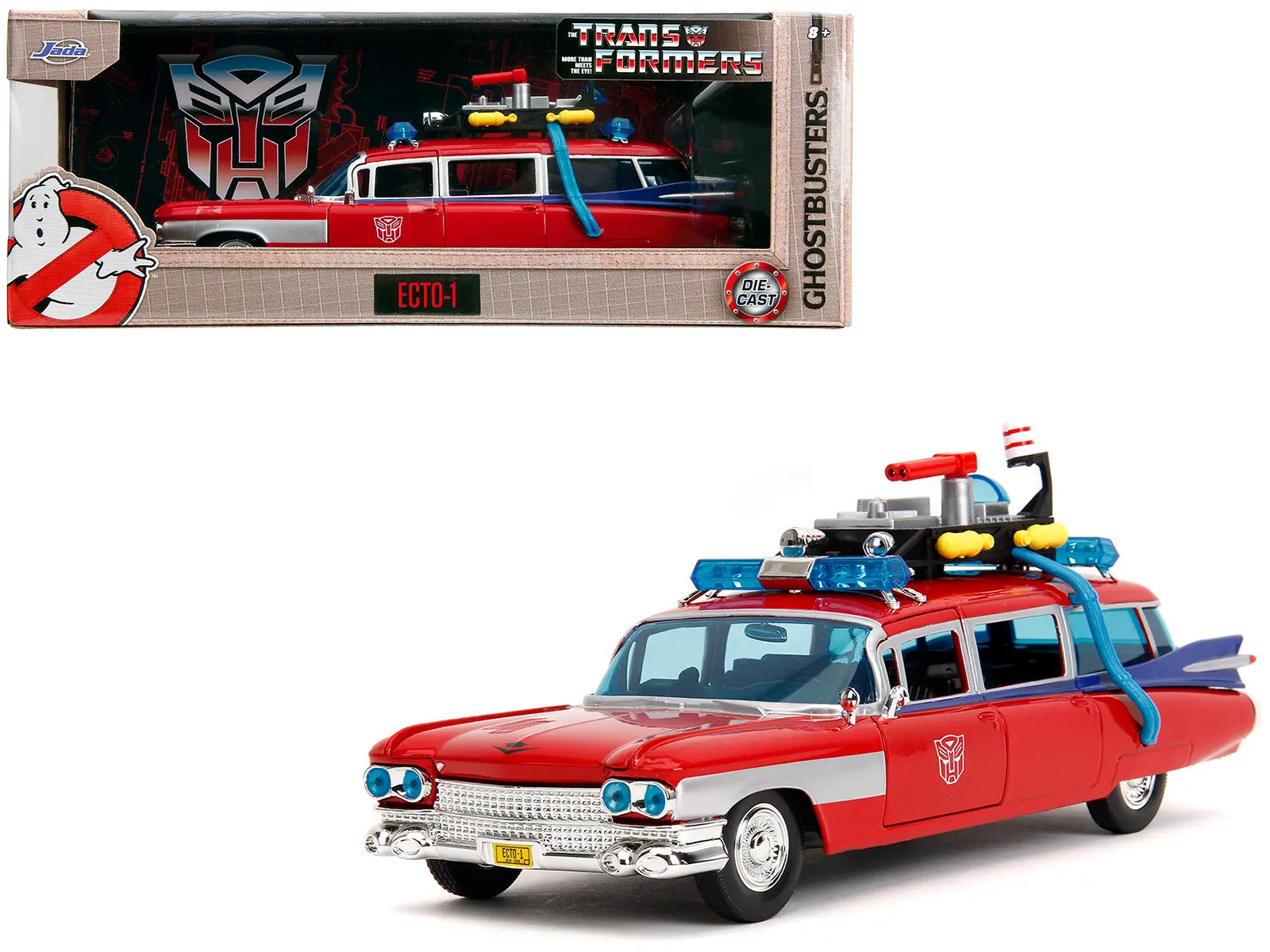 1959 Cadillac Ambulance Ecto-1 Red "Transformers" TV - "Ghostbusters" (1984) Movie Crossover1/24 Diecast Model Car by Jada