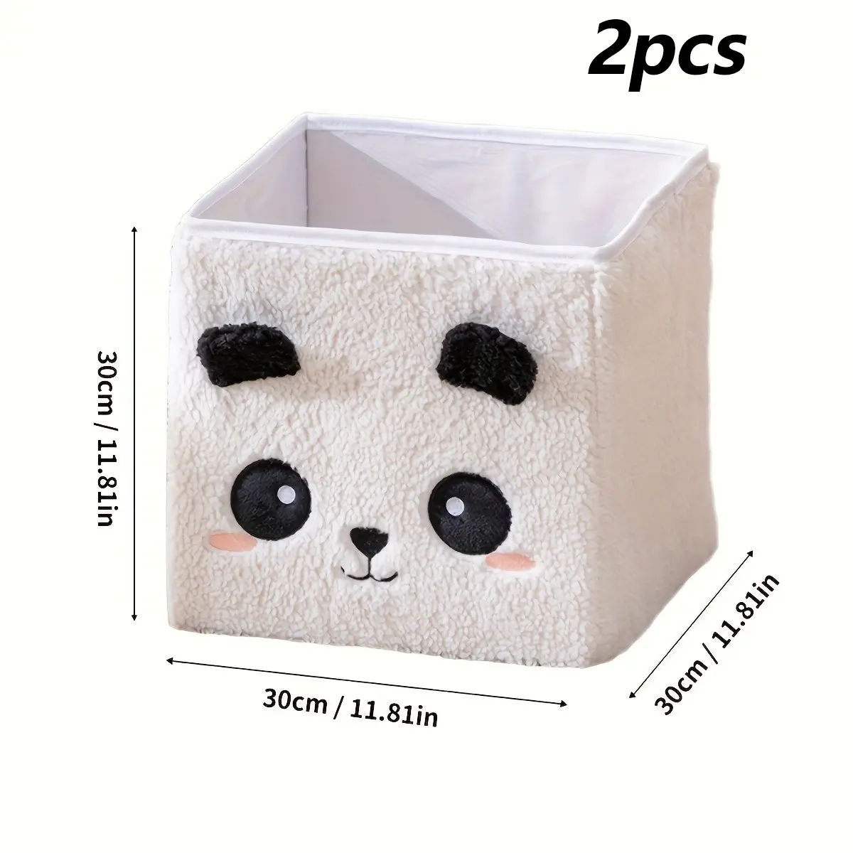 2-Pack Foldable Coral Fleece Storage Boxes, Cute Teddy Bear Design, Bathroom & Bedroom Organizer Baskets, Soft and Durable Material