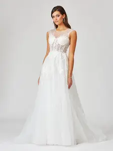 Sheer Bodice Lace Bridal Gown OUTLET