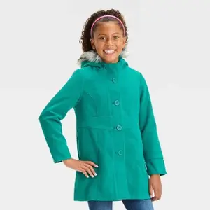 Girls' Solid Faux Fur Jacket - Cat & Jack Dark