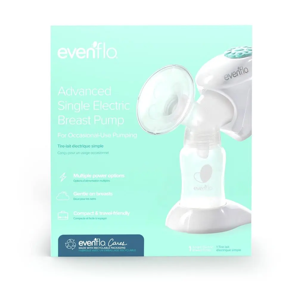 Evenflo Advanced Single Electric Breast Pump: Adjustable Speed Settings Milk Storage Bottles AC Adapter