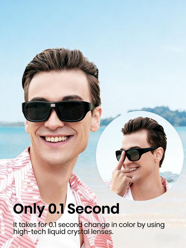 Paleshy Ultra-Light Smart Polarized Sunglasses 0.1-Second Color-Shift Photochromic Square Glasses for Men Women UV Blocking Outdoor Safety Eyewear with Rapid Lenses
