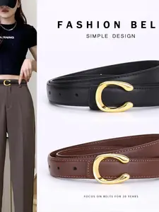 Women's Thin Sewn Waist Belt, Perfect for Business Pants & Casual Jeans, Daily Wear Fashion Accessory, Stylish Practical Design, Pu Leather Belts