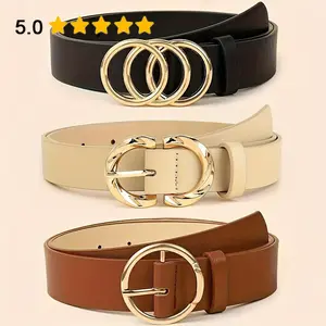 3pcs women's fashion belt set, suitable for pairing with jeans and dresses. Perfect for Christmas and autumn/winter outfits, fashionable accessories, simple and casual, trendy belt, leather belt, beige industrial style belt, gold buckle, multifunctional