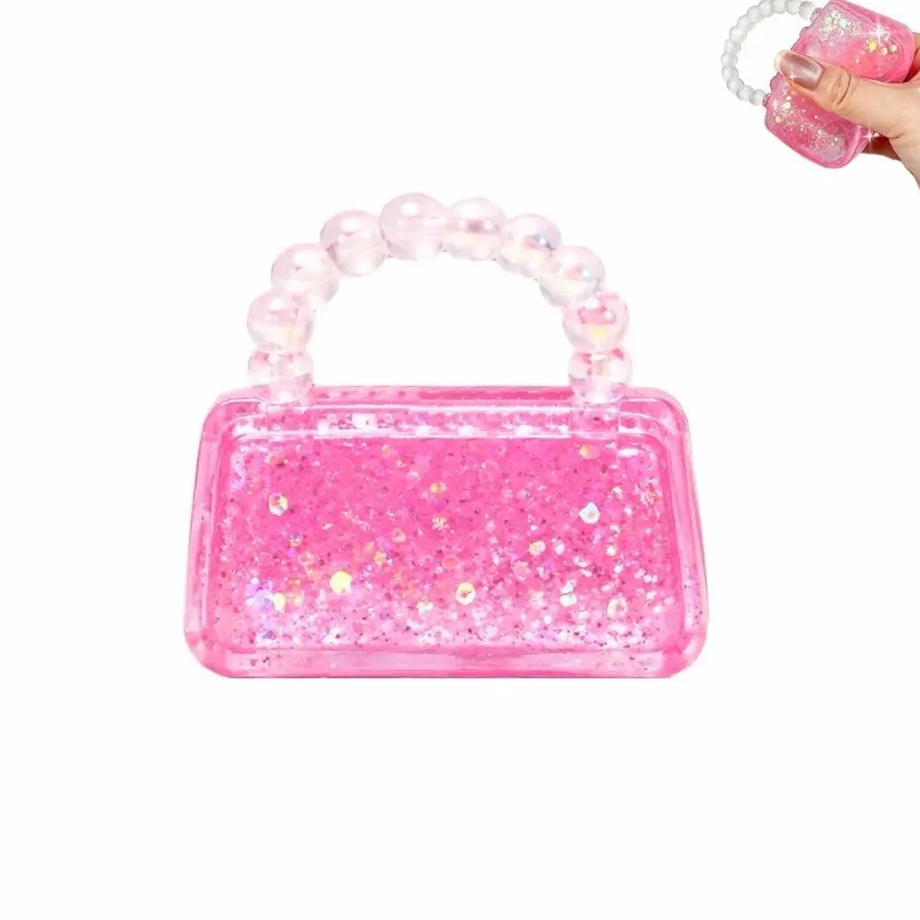 Pink Glitter Handbag Squishy Fidget Toy, Cute Soft Squeeze Decompression Toy for Kids & Adults, Holiday Party Gift