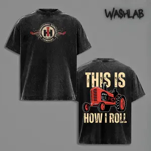 Vintage Acid Wash International Harvester T-Shirt This Is How I Roll Red Tractor Graphic Tee Country Farming Blue Collar Apparel Oversized Short Sleeve Shirt For Men Women Funny Farmer Gift Western Streetwear Casual Retro Workwear Top