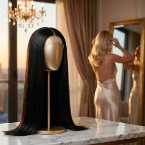 Natural Black 30in Straight Lace Front Wig Silky Straight Long Hair Wig for Daily & Party Use