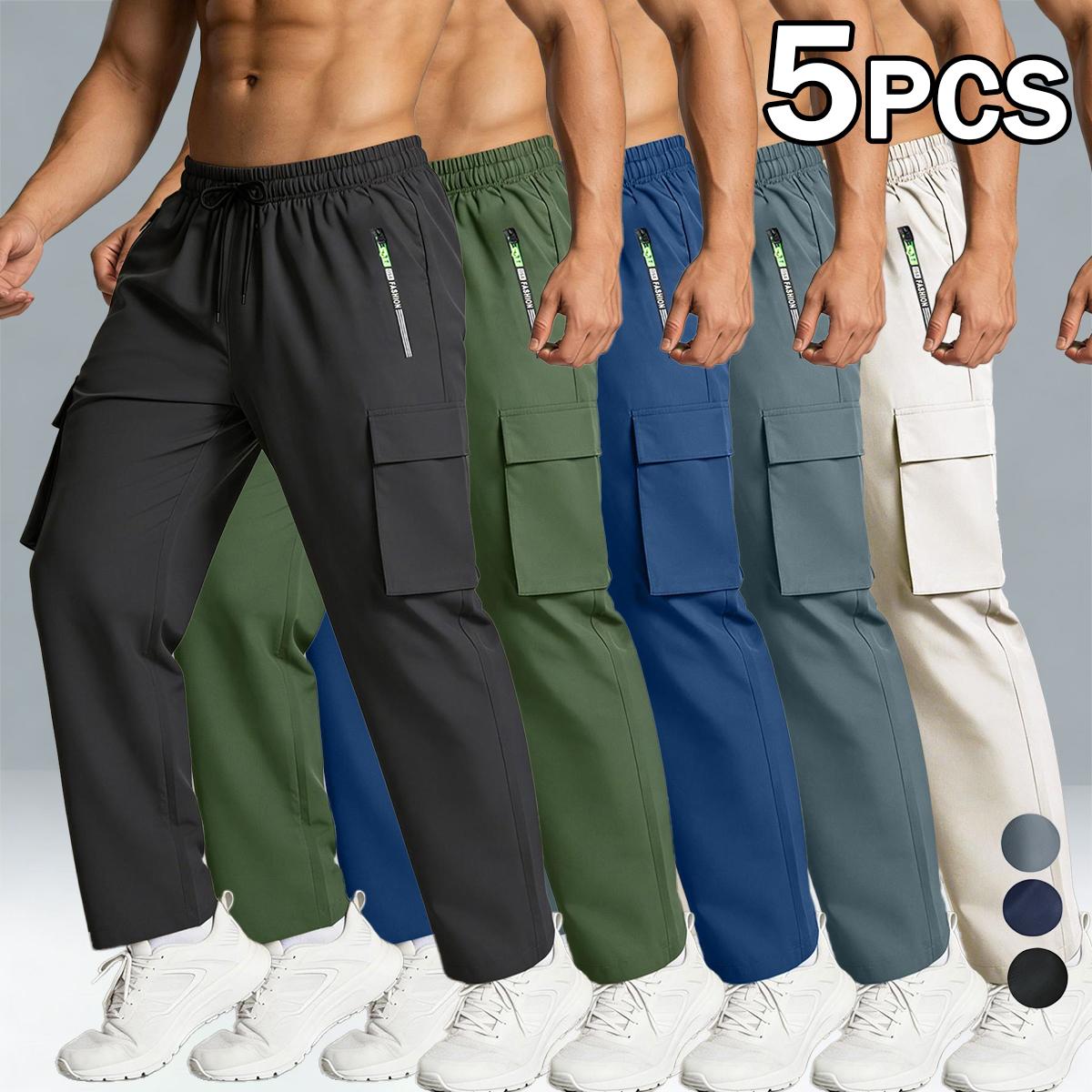 5 Pack Men's Cargo Pants, Quick Dry Elastic Waist Work Pants with Zipper Pockets, Lightweight Casual Hiking Joggers for Men, Outdoor Athletic Sweatpants 5 Pack Men's Cargo Pants, Quick Dry Elastic Waist Work Pants with Zipper Pockets, Lightweight Casual Hiking Joggers for Men, Outdoor Athletic Sweatpants