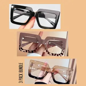 3 Pack Oversized Square Frame Glasses for Women High Quality Eyewear Fashion Accessory Stylish & Functional Decorative Spectacles