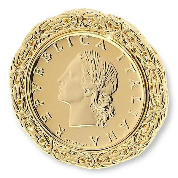 Bellezza 20 Lira Coin Bronze Byzantine Frame Ring